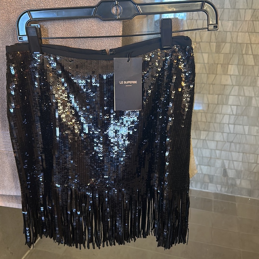 Black fringe sequin skirt le superbe
